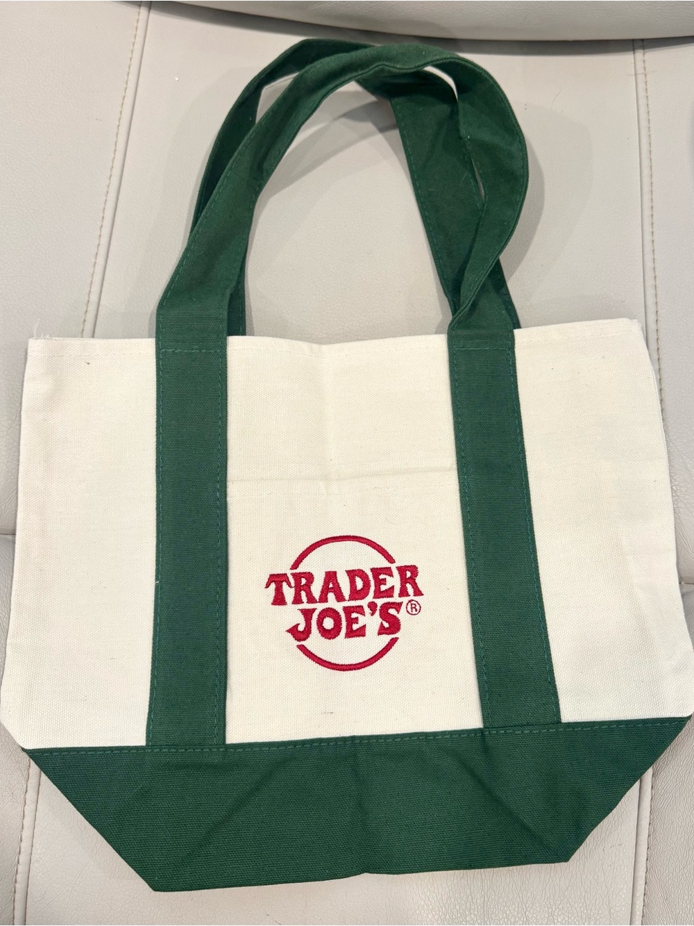 Trader Joe’s Canvas Mini Tote Bag - Green & Cream - NWOT